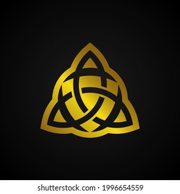 trinity vector logo.a Wiccan symbol for protection. Vector golden Celtic trinity knot set isolated on black background. Wiccan divination symbol, ancient occult sign