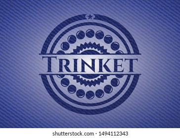 Trinket badge with denim background. Vector Illustration. Detailed.