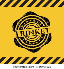 Trinket black grunge emblem inside yellow warning sign. Vector Illustration. Detailed.