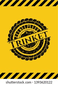 Trinket black grunge emblem, yellow warning sign. Vector Illustration. Detailed.