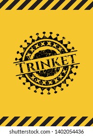 Trinket black grunge emblem, yellow warning sign. Vector Illustration. Detailed.