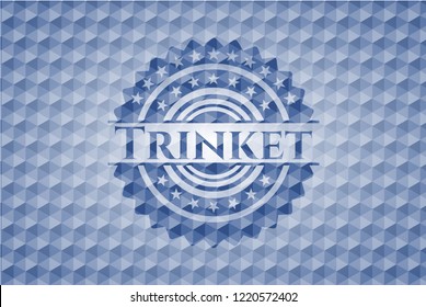 Trinket blue emblem with geometric background.