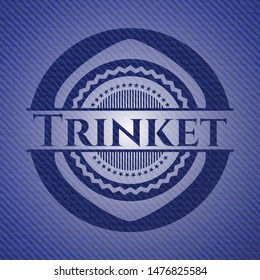 Trinket emblem with denim texture. Vector Illustration. Detailed.