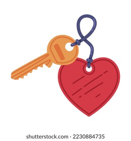 Trinket with Key Hanging with Heart Keyring Vector Illustration