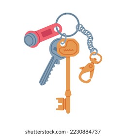 Trinket with Key Hanging with Keychain or Keyring Vector Illustration