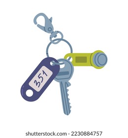 Trinket with Key Hanging with Keychain or Keyring Vector Illustration