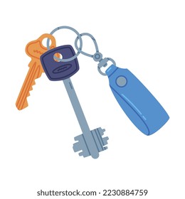 Trinket with Key Hanging with Keychain or Keyring Vector Illustration