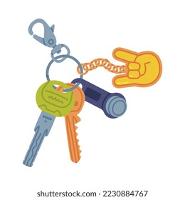 Trinket with Key Hanging with Keychain or Keyring Vector Illustration