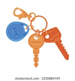 Trinket with Key Hanging with Keychain or Keyring Vector Illustration