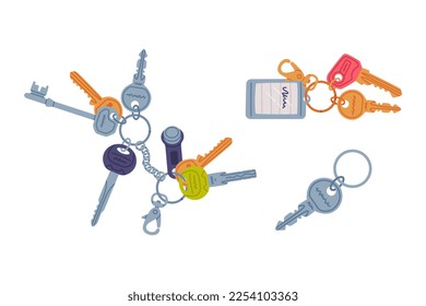 Trinket with Key Hanging with Keychain or Keyring Vector Set