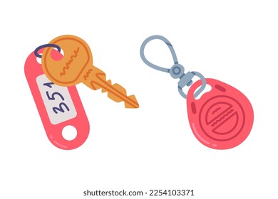 Trinket with Key Hanging with Keychain or Keyring Vector Set