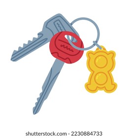 Trinket with Key Hanging with Keyring Vector Illustration