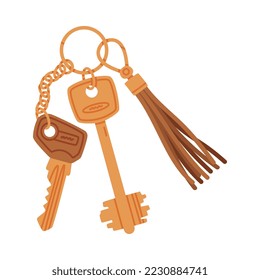 Trinket with Key Hanging with Tassel Keychain or Keyring Vector Illustration