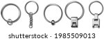 Trinket keyring mockup, metal keychain set. Reallistic set with metal keychain. Breloque illustration. Blank accessory for corporate identity.