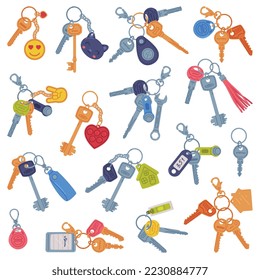 Trinket with Keys Hanging with Keychain or Keyring Vector Set