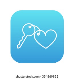 Trinket for the keys as a heart line icon for web, mobile and infographics. Vector white icon on the blue gradient square with rounded corners isolated on white background.