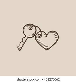 Trinket for keys as heart sketch icon.