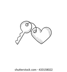 Trinket for keys as heart vector sketch icon isolated on background. Hand drawn Trinket for keys as heart icon. Trinket for keys as heart sketch icon for infographic, website or app.