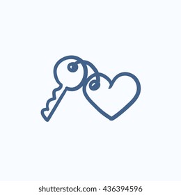 Trinket for keys as heart vector sketch icon isolated on background. Hand drawn Trinket for keys as heart icon. Trinket for keys as heart sketch icon for infographic, website or app.