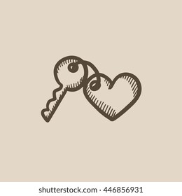 Trinket for keys as heart vector sketch icon isolated on background. Hand drawn Trinket for keys as heart icon. Trinket for keys as heart sketch icon for infographic, website or app.