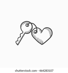 Trinket for keys as heart vector sketch icon isolated on background. Hand drawn Trinket for keys as heart icon. Trinket for keys as heart sketch icon for infographic, website or app.