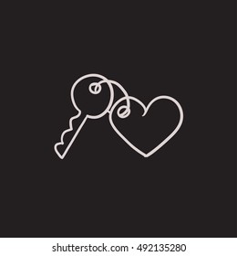 Trinket for keys as heart vector sketch icon isolated on background. Hand drawn Trinket for keys as heart icon. Trinket for keys as heart sketch icon for infographic, website or app.