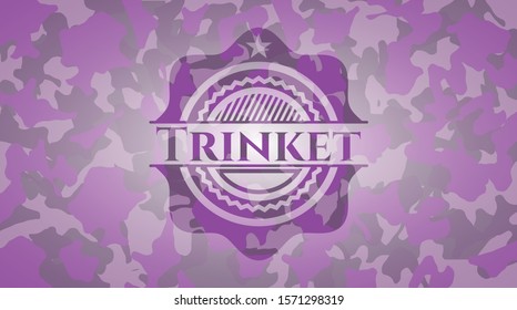 Trinket pink and purple camo emblem. Vector Illustration. Detailed.