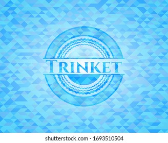 Trinket realistic sky blue emblem. Mosaic background