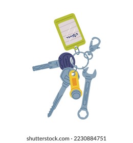 Trinket with Steel Key Hanging with Keychain or Keyring Vector Illustration