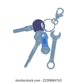 Trinket with Steel Key Hanging with Keychain or Keyring Vector Illustration