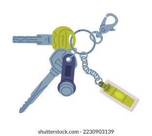 Trinket with Steel Key Hanging with Keychain or Keyring Vector Illustration