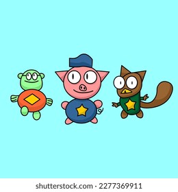 Trio Animals in Action Vector Illustration Suitable for Comic Book