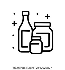 Trio of containers bottle jar. Icon symbol illustration