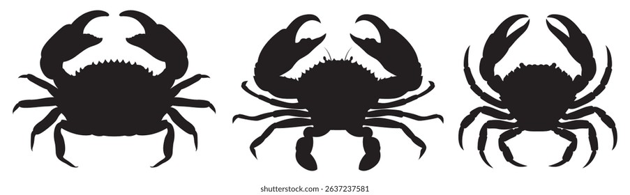 Trio of crab silhouettes against a plain white backdrop