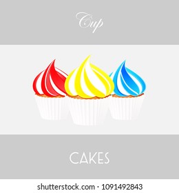 Trio Of Cupcakes Strawberry and Cream Lemon and Cream and Blueberry and Cream Over White Panel with Decorative Text