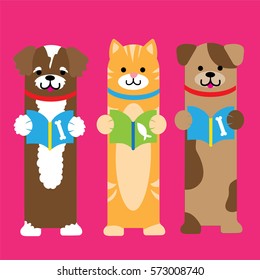 A trio of cute pets. A cat and two dogs. These can be used as bookmarks