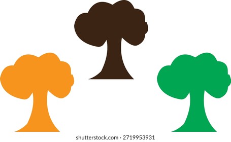Un trío de árboles de forma distintiva representados en un estilo de silueta audaz, mostrando colores vibrantes.