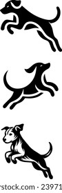 Trio of dogs jumping vectors