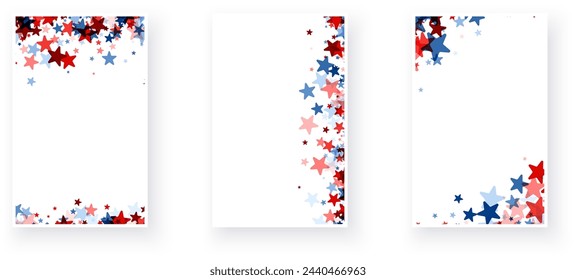 A trio of festive designs with red and blue stars cascading down the page, reminiscent of American patriotism.