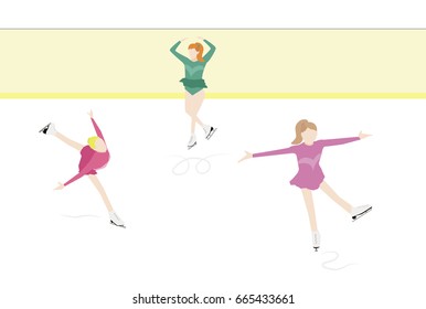 A trio of figure skaters performing their routine over the ice