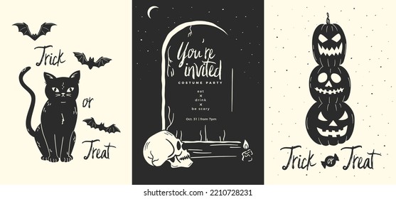 A trio of Halloween cards and party invitations. 