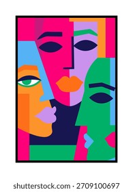 Trío de caras de neón en Formas Pop modernas superpuestas