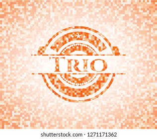 Trio orange tile background illustration. Square geometric mosaic seamless pattern with emblem inside.