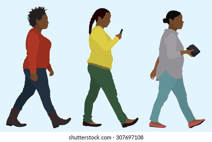 Trio of Overweight Black Women Walking