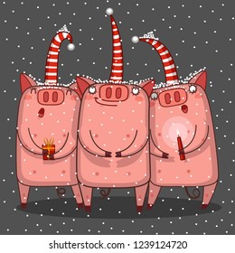 Trio of pigs are singing a Christmas song.