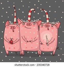 Trio of pigs are singing a Christmas song.