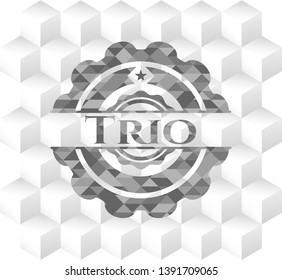 Trio realistic grey emblem with cube white background