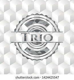 Trio realistic grey emblem with cube white background