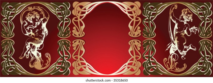 Trio Red Background Golden Cupids