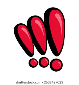Trio of Red Exclamation Marks sign, warning attention symbol vector on transparent background Vector Design